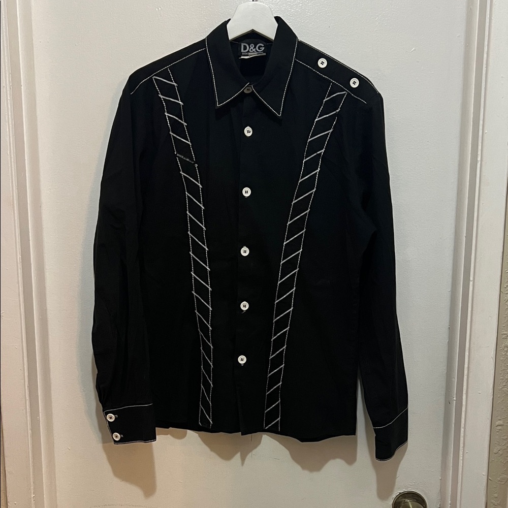 Dolce & Gabbana Black Shirt Jacket with White Accents